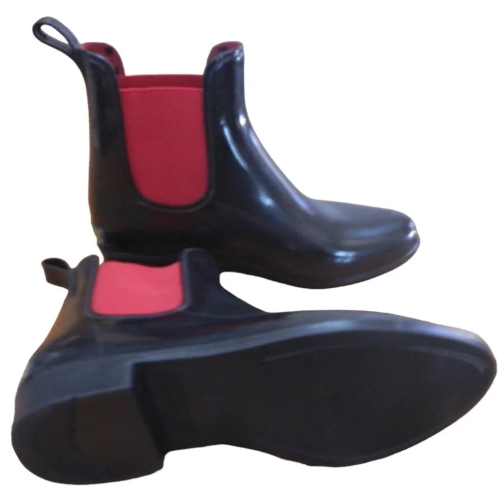 Men's Black Chelsea Rain Boots with Red Lining